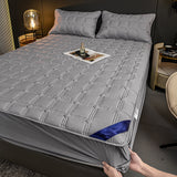SOGA 2X Grey 153cm Wide Mattress Cover Thick Quilted Stretchable Bed Spread Sheet Protector with Pillow Covers