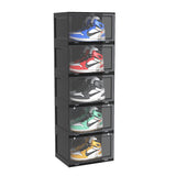 SOGA 5 Tier Black Portable Shoe Organiser Sneaker Footwear Folding Plastic Bin Stackable Storage Box with Magnetic Door