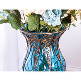 SOGA 85cm Blue Glass Floor Vase with Tall Metal Flower Stand