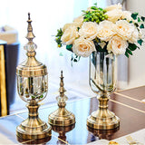 SOGA 2 x Clear Glass Flower Vase with Lid and White Flower Filler Vase Gold Set