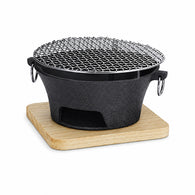 SOGA Large Cast Iron Round Stove Charcoal Table Net Grill Japanese Style BBQ Picnic Camping with Wooden Board