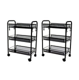 SOGA 2X 3 Tier Steel Black Bee Mesh Kitchen Cart Multi-Functional Shelves Portable Storage Organizer with Wheels