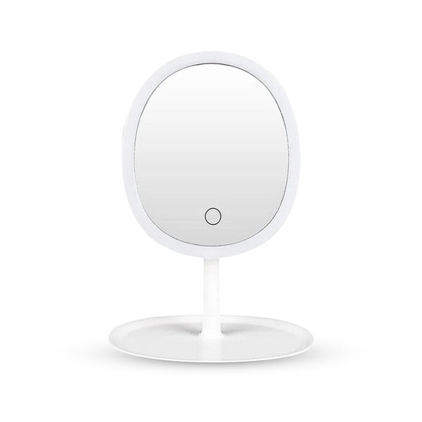 SOGA 26cm White Oval Smart LED Makeup Bedroom Table Vanity Mirror Tricolor Adjustable Light w/ 5x Magnification