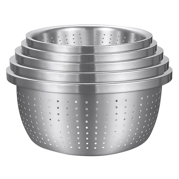 SOGA Stainless Steel Nesting Basin Colander Perforated Kitchen Sink Washing Bowl Metal Basket Strainer Set of 5