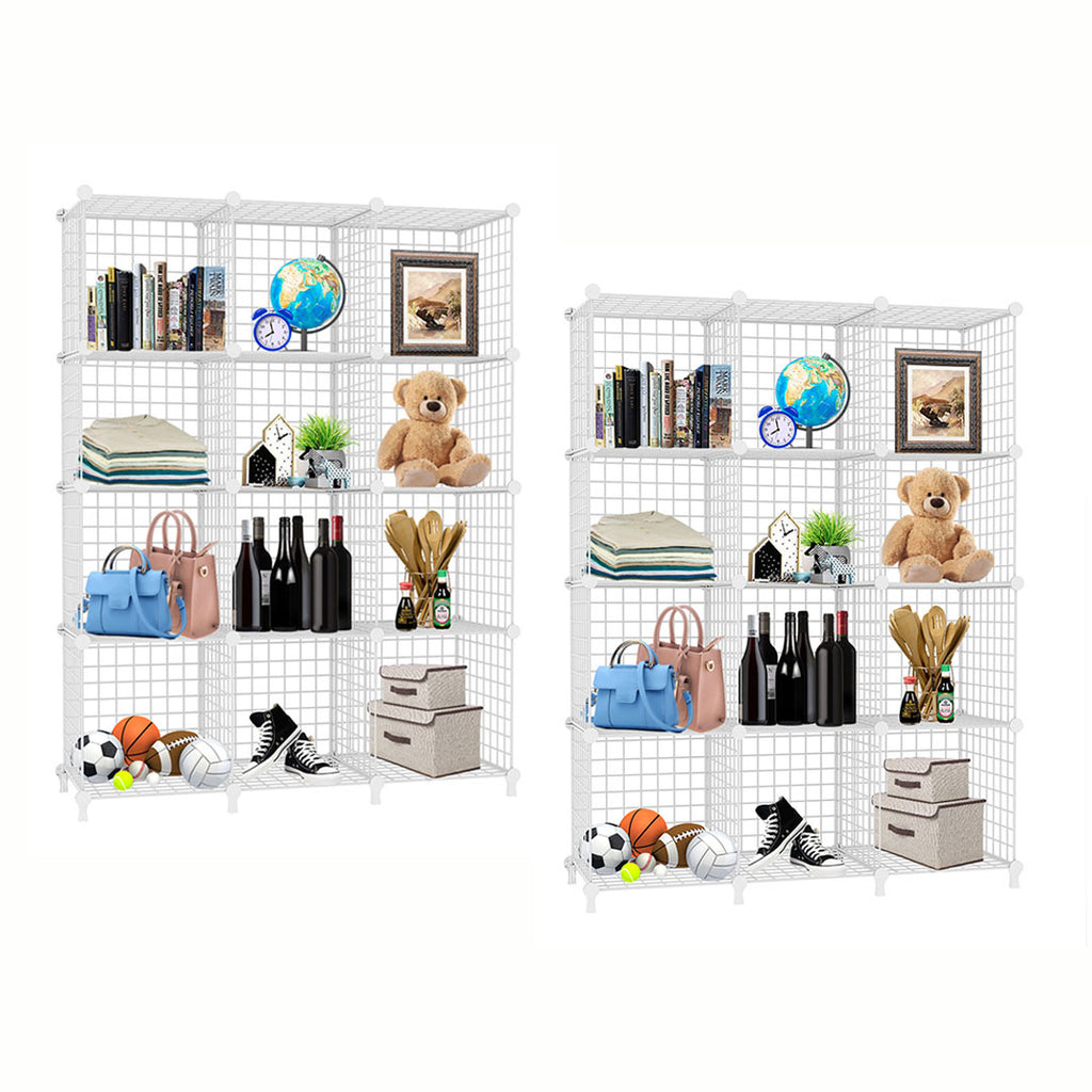 SOGA 2X White Portable 12-Cube 3 Column Storage Organiser Foldable DIY ...