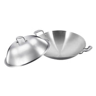 SOGA 3-Ply 42cm Stainless Steel Double Handle Wok Frying Fry Pan Skillet with Lid