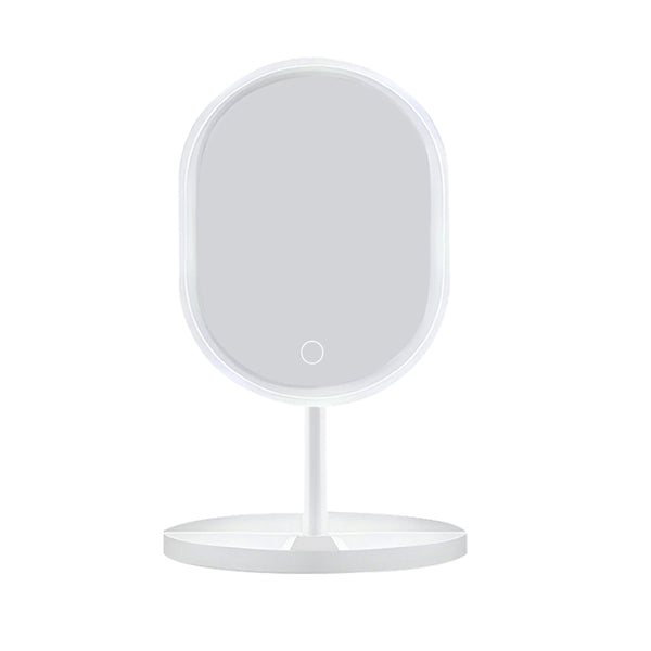 SOGA 26cm White Oval Smart LED Makeup Bedroom Table Vanity Mirror Tricolor Adjustable Light