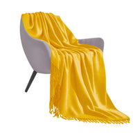 SOGA Yellow Acrylic Knitted Throw Blanket Solid Fringed Warm Cozy Woven Cover Couch Bed Sofa Home Decor