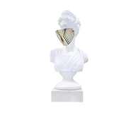 SOGA 45cm White Resin Bust – Gold Striped Mask Sculpture
