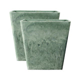 SOGA 2X 27cm Green Grey Square Resin Plant Flower Pot in Cement Pattern Planter Cachepot for Indoor Home Office