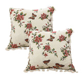 SOGA 2X 45cm Creamy White French Vintage Butterfly Loves Flowers Tassel Throw Pillow