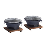 SOGA 2X Medium Cast Iron Round Stove Charcoal Table Net Grill Japanese Style BBQ Picnic Camping with Wooden Board