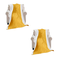 SOGA 2X 200x230cm Throw Blanket Yellow and White Chenille Fleece Knitted Fabric on One Side Soft Suede