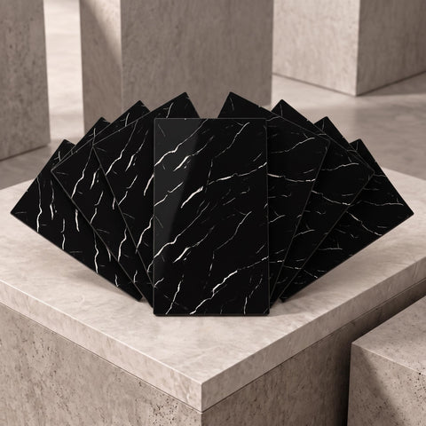 SOGA Peel & Stick Floor and Wall Tiles 30 x 60cm 10 Pack Black Faux Marble