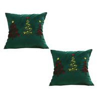 SOGA 2X 45cm Throw Pillow Green Three Embroidered Christmas Trees for Festive Holiday Square Cushion Home Decor