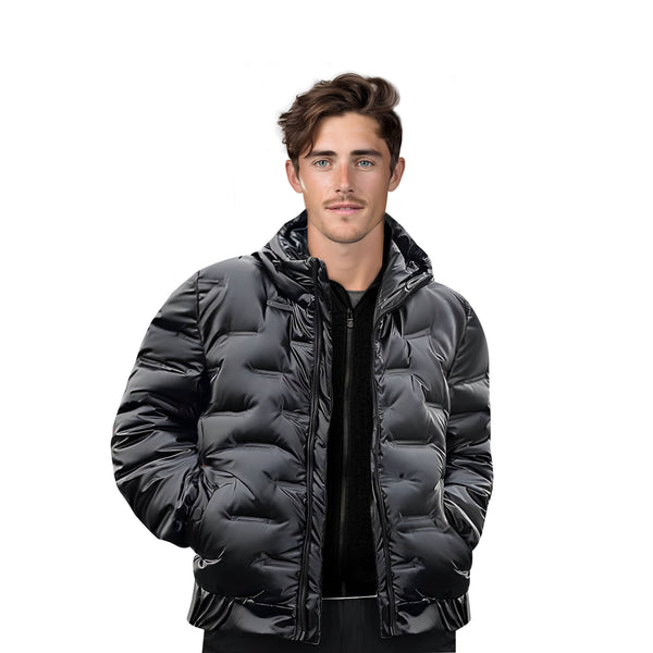 abbee Black  Winter Hooded Glossy Down Jacket Stylish Lightweight Quilted Warm Puffer Coat