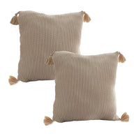 SOGA 2X 45cm Khaki Wabi-Sabi Raised Pillow Cotton Striped Large Tassel Square Pillow Throw Pillow