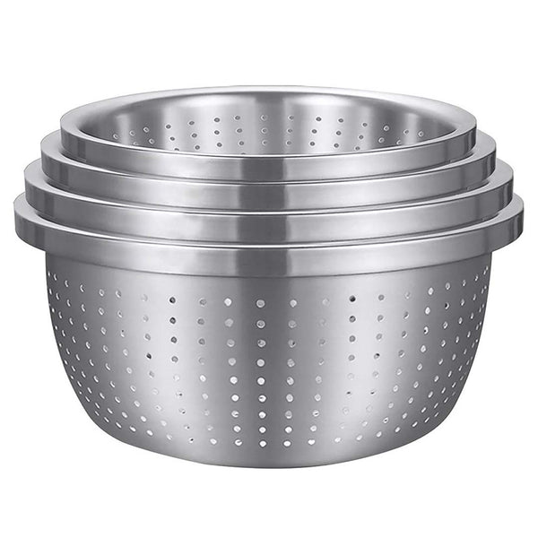 SOGA Stainless Steel Nesting Basin Colander Perforated Kitchen Sink Washing Bowl Metal Basket Strainer Set of 4