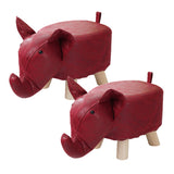 SOGA 2X Red Children Bench Elephant Character Round Ottoman Stool Soft Small Comfy Seat Home Decor