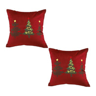 SOGA 2X 45cm Burgundy Red Throw Pillow with Three Embroidered Christmas Trees Festive Holiday Square Cushion Home Decor