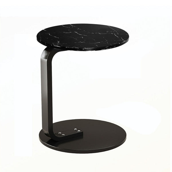 SOGA 50cm Black Marble Mini Side Table Movable Lightweight w/ Black Frame