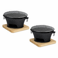 SOGA 2X Medium Cast Iron Round Stove Charcoal Table Net Grill Japanese Style BBQ Picnic Camping with Wooden Board