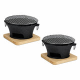 SOGA 2X Medium Cast Iron Round Stove Charcoal Table Net Grill Japanese Style BBQ Picnic Camping with Wooden Board