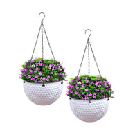 SOGA 2X White Large Hanging Resin Flower Pot Self Watering Basket Planter Outdoor