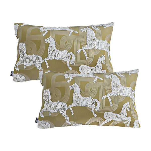 SOGA 2X 35cm Vintage Olive Green White Horse Pattern Throw Pillow