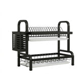 SOGA 2 Tier Steel Black Kitchen Countertop Drying Dish Rack Plate Cutlery Cutting Board Holder Dish Drainer Kitchen Organiser