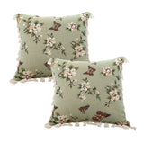 SOGA 2X 45cm Matcha Green French Vintage Butterfly Loves Flowers Tassel Throw pillow