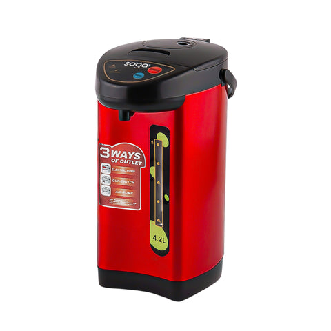 SOGA 4.2L Red Stainless Steel Electric Thermal Pot Dispenser with 3 Dispensing Modes