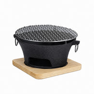 SOGA Medium Cast Iron Round Stove Charcoal Table Net Grill Japanese Style BBQ Picnic Camping with Wooden Board