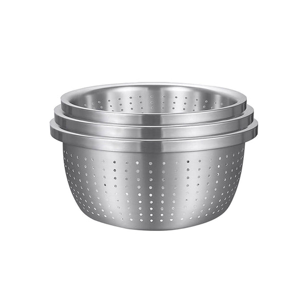 SOGA Stainless Steel Nesting Basin Colander Perforated Kitchen Sink Washing Bowl Metal Basket Strainer Set of 3