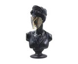 SOGA 40cm Black Resin Bust – Gold Striped Mask Home Sculpture