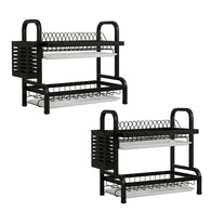 SOGA 2X 2 Tier Steel Black Kitchen Countertop Drying Dish Rack Plate Cutlery Cutting Board Holder Dish Drainer Kitchen Organiser