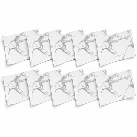 SOGA Peel & Stick Floor and Wall Tiles 30 x 60cm 10 Pack White Grey Faux Marble