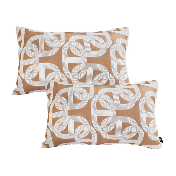 SOGA 2X 35cm Artistic Camel Brown White Geometric Pattern Throw Pillow