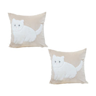 SOGA 2X 45cm Throw Pillow Light Tan Square Cushion with Soft White Cat Design Decorative Home Decor