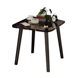 SOGA 40cm Black Stone-Patterned Round Table – Compact Modern Design with Black Metal Legs