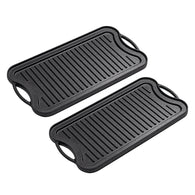 SOGA 2X 50.8cm Cast Iron Ridged Griddle Hot Plate Grill Pan BBQ Stovetop