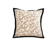 SOGA 50cm Elegant Beige Scrollwork Pattern Black Trim Decorative Throw Pillow
