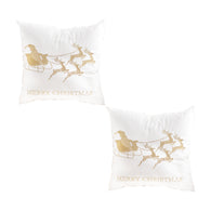 SOGA 2X 45cm Throw Pillow White with Golden Christmas Sleigh Design Festive Holiday Square Cushion Decor