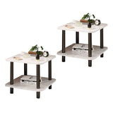 SOGA 2X 70cm White Stone-Patterned Round Tables – Modern Design with Black Metal Legs