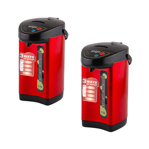 SOGA 2X 3.8L Red Stainless Steel Electric Thermal Pot Dispenser with 3 Dispensing Modes