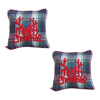 SOGA 2X 45cm Throw Pillow Multicolor Christmas Plaid with Antler Design for Festive Holiday Square Cushion Home Decor