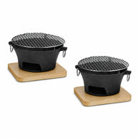 SOGA 2X Large Cast Iron Round Stove Charcoal Table Net Grill Japanese Style BBQ Picnic Camping with Wooden Board