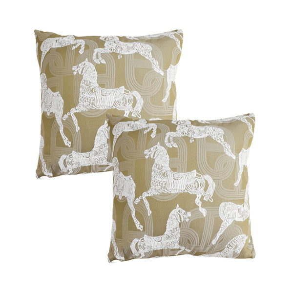 SOGA 2X 50cm Vintage Olive Green White Horse Pattern Throw Pillow