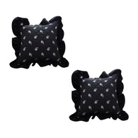 SOGA 2X 45cm Throw Pillow Black Ruffled Square Decorative Cushion for Rose Lovers Cozy Home Decor