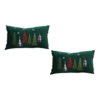 SOGA 2X 30cm Throw Pillow Dark Green Christmas Forest Embroidered Lumbar for Festive Holiday Cushion Home Decor